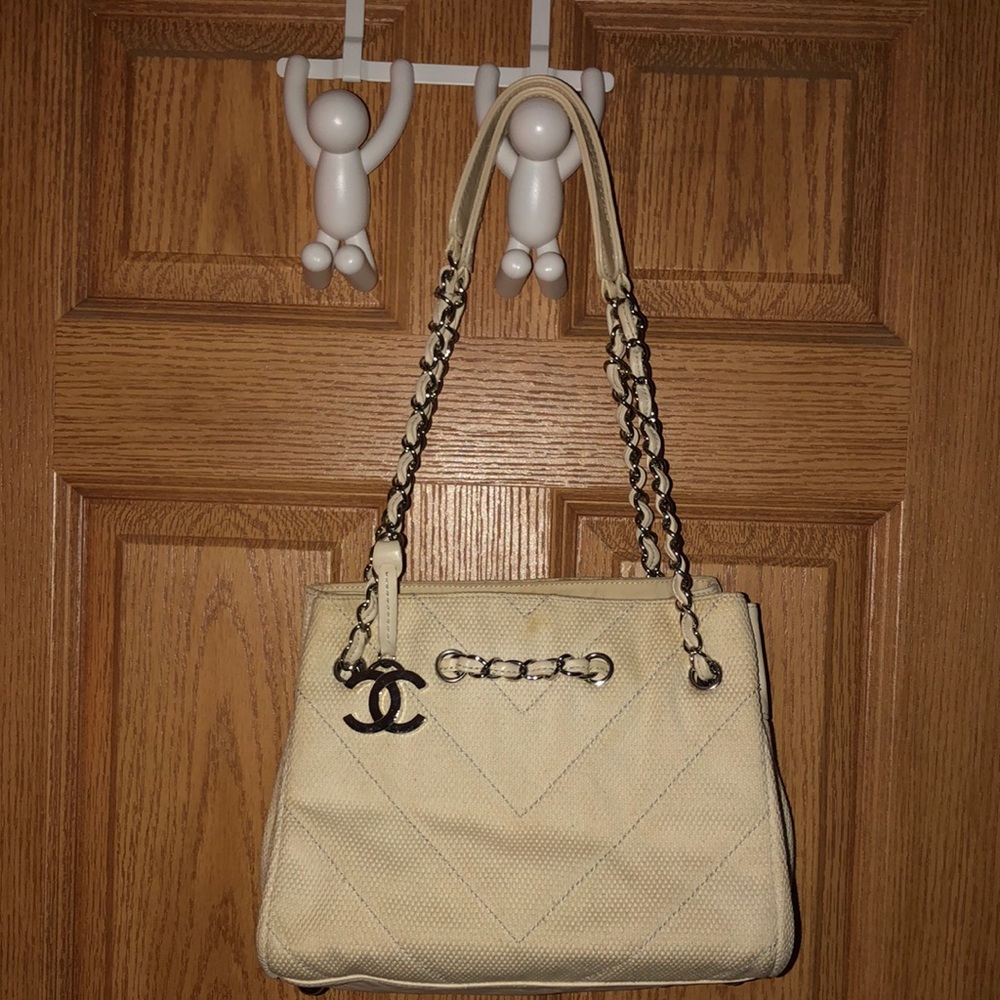 Authentic Chanel canvas chain handle tote